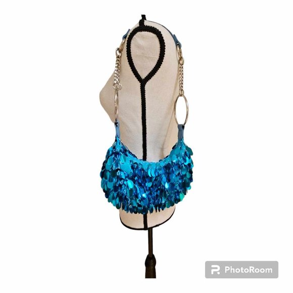 Handbags - Funky Shoulder Sequin Bag Turquoise/Blue Color